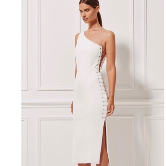 MISHA COLLECTION Dresses & Skirts - MISHA strech lace up sides midi dress one shoulder white size medium M cut out